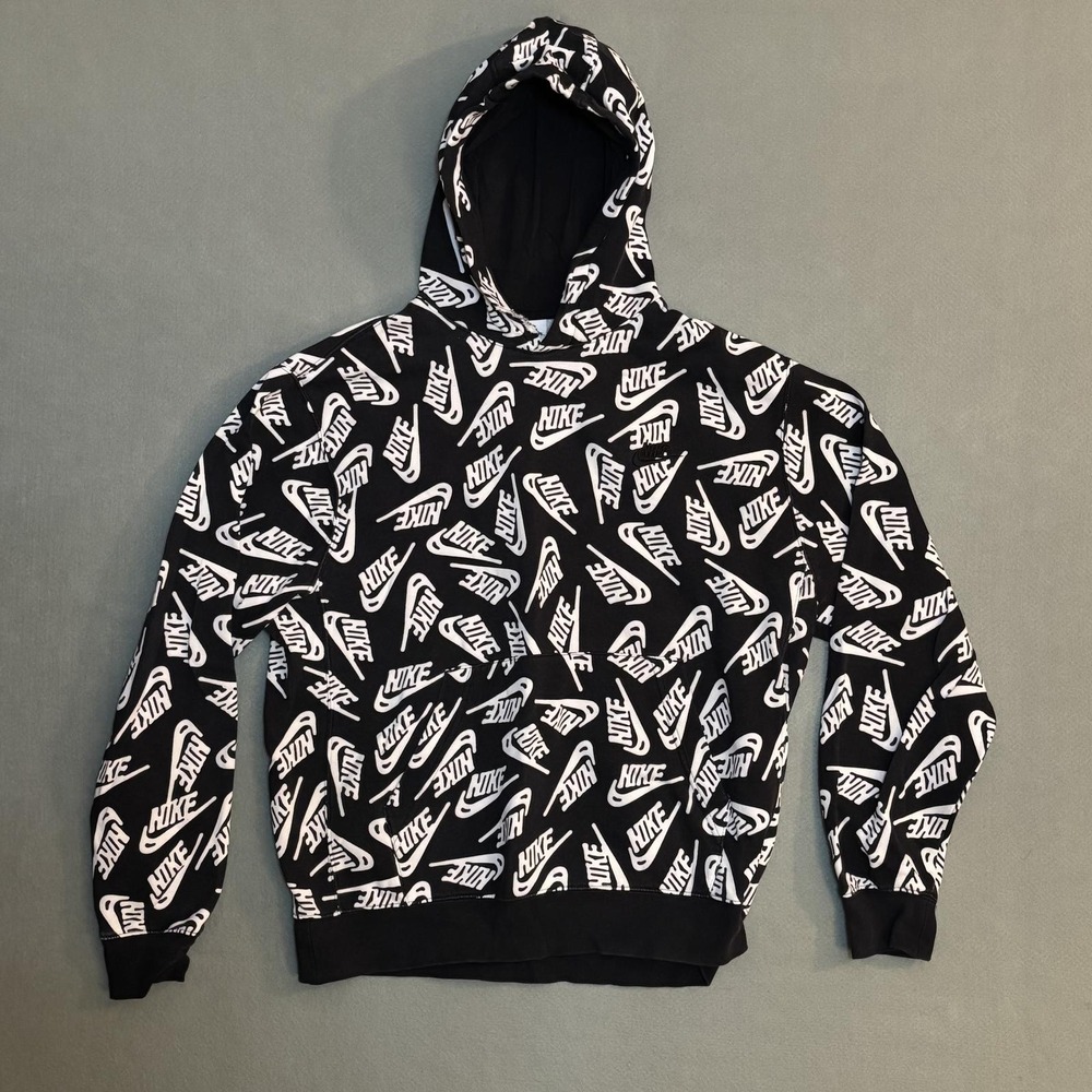 Nike All Over Print Black Logo Hoodie Men's M Sweatshirt Athletic SEE DESC - Picture 2 of 8